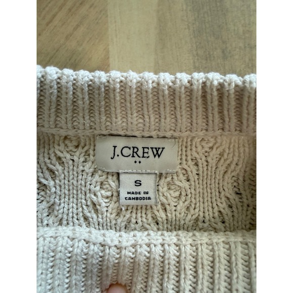 J Crew womens Small Cream Beige 100% Cotton Cable Knit Crewneck Sweater - Picture 2 of 7
